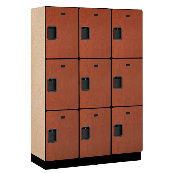 3 Tier Designer Locker, 54"Wx76"Hx18"D, 9 Door, Cherry